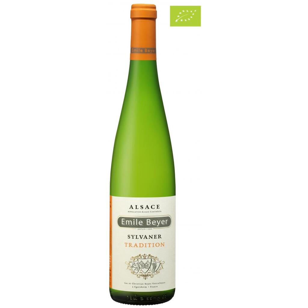 Butelka frncuskiego wina Emile Beyer Sylvaner Tradition z Alzacji.