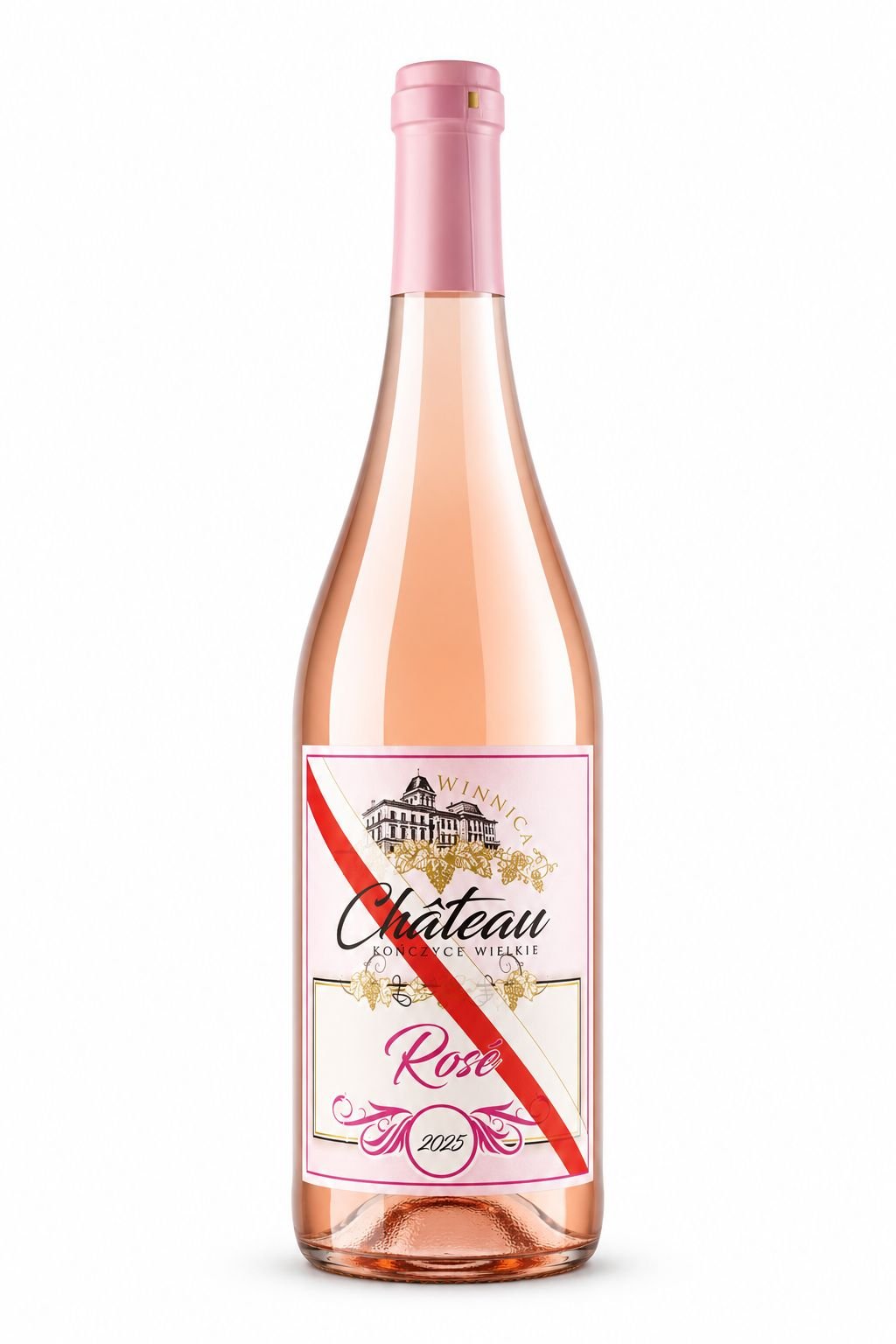 Butelka Chateau Kończyce Wielkie Rose, polskie wino różowe wytrawne ze Śląska Cieszyńskiego