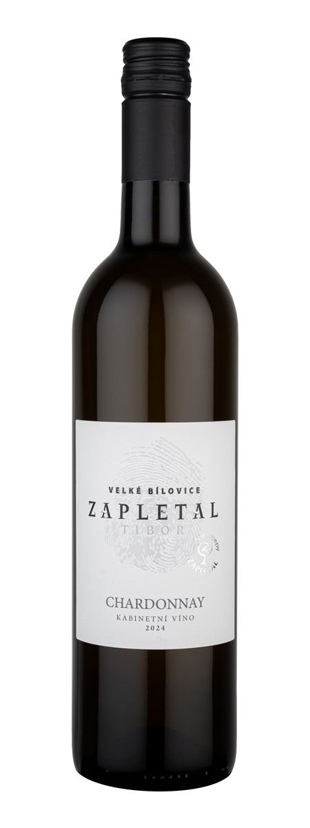 Butelka białego wina Zapletal Chardonnay na białym tle